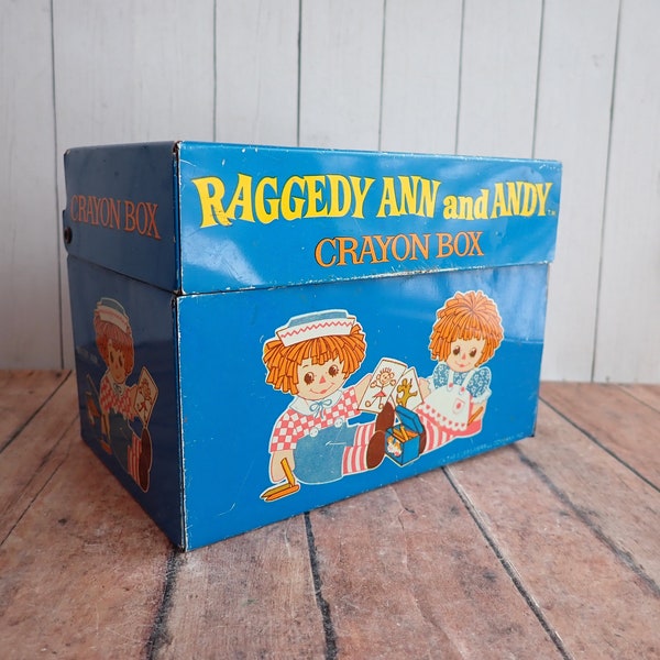 Vintage Metal Raggedy Ann and Andy Crayon Box by J. Chein and Company Made in USA
