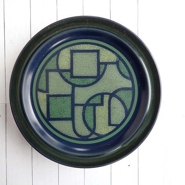 Vintage Noritake Primastone BAY ROC Salad Plate Set of 5 Stneware Plates Blue and Green with Modern Geometric Design Circles and Squares