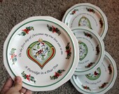 Vintage Pfaltzgraff Christmas Heritage 12 Days of Christmas Salad Plates Set of 4 Plates 1 thru 4 Partridge Doves French Hens Calling Birds