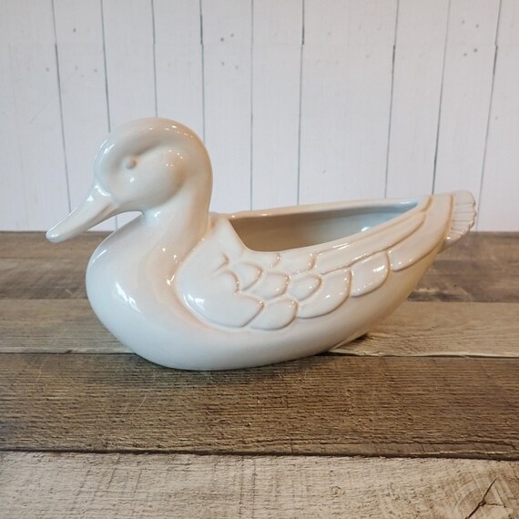 Vintage Frankoma White Ceramic Duck Planter Flower Pot Style 208A
