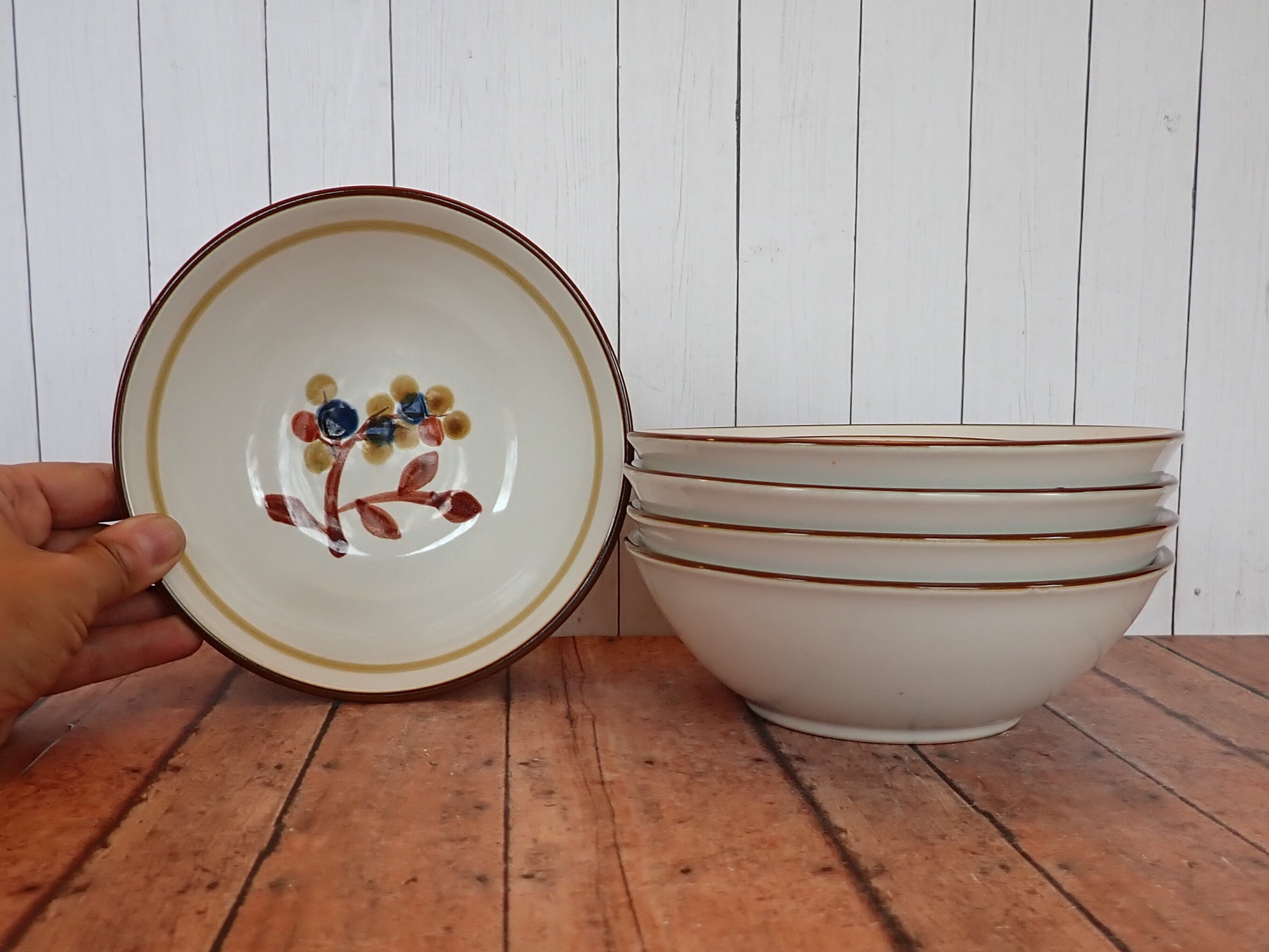Vintage Noritake Stoneware OCTOBER FEST Cereal Bowl Set of 5 and 1 Fruit Bowl White Stoneware