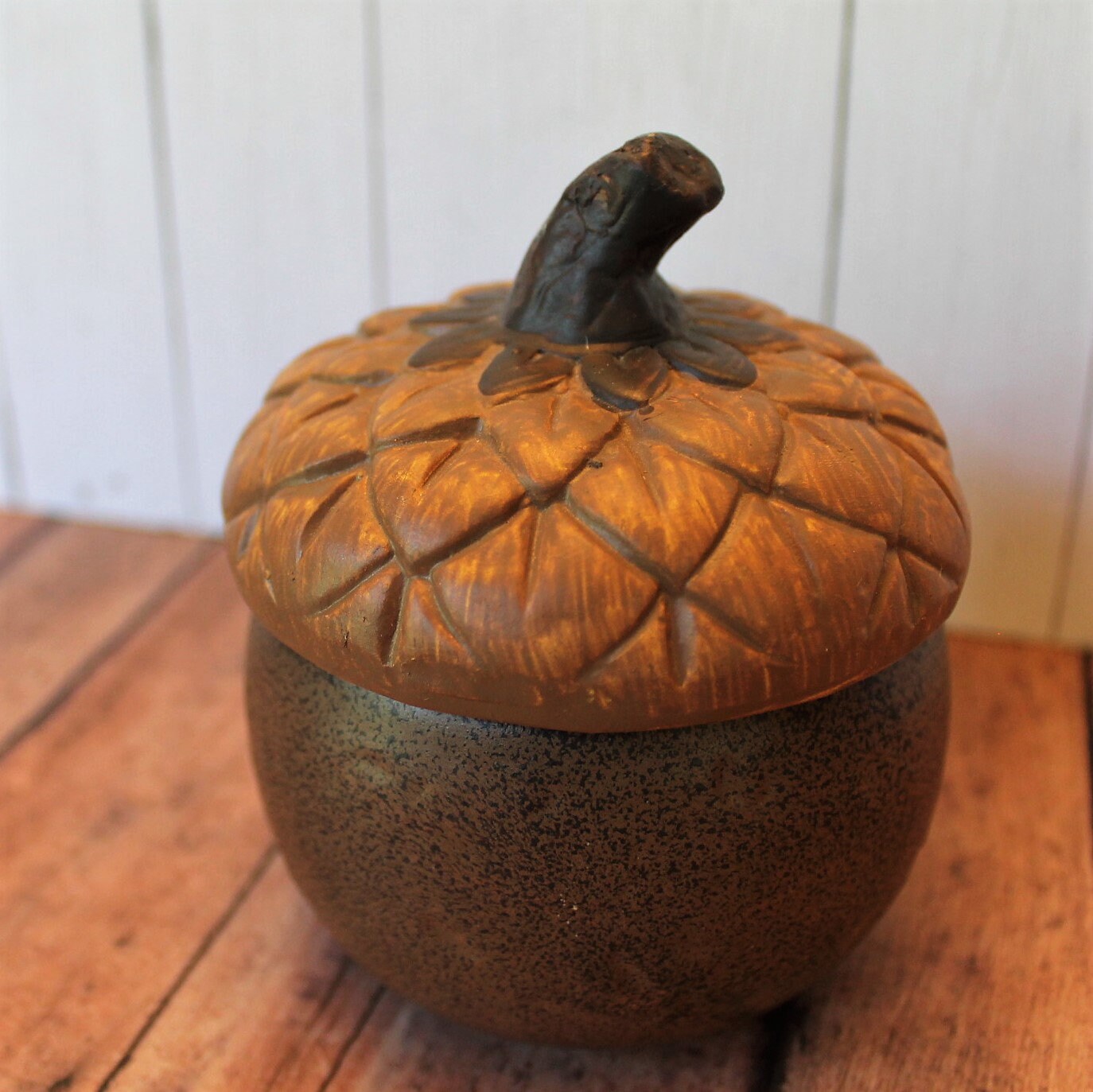 Vintage Ceramic Acorn Dish Jar with Lid Brown Ceramic Trinket Dish