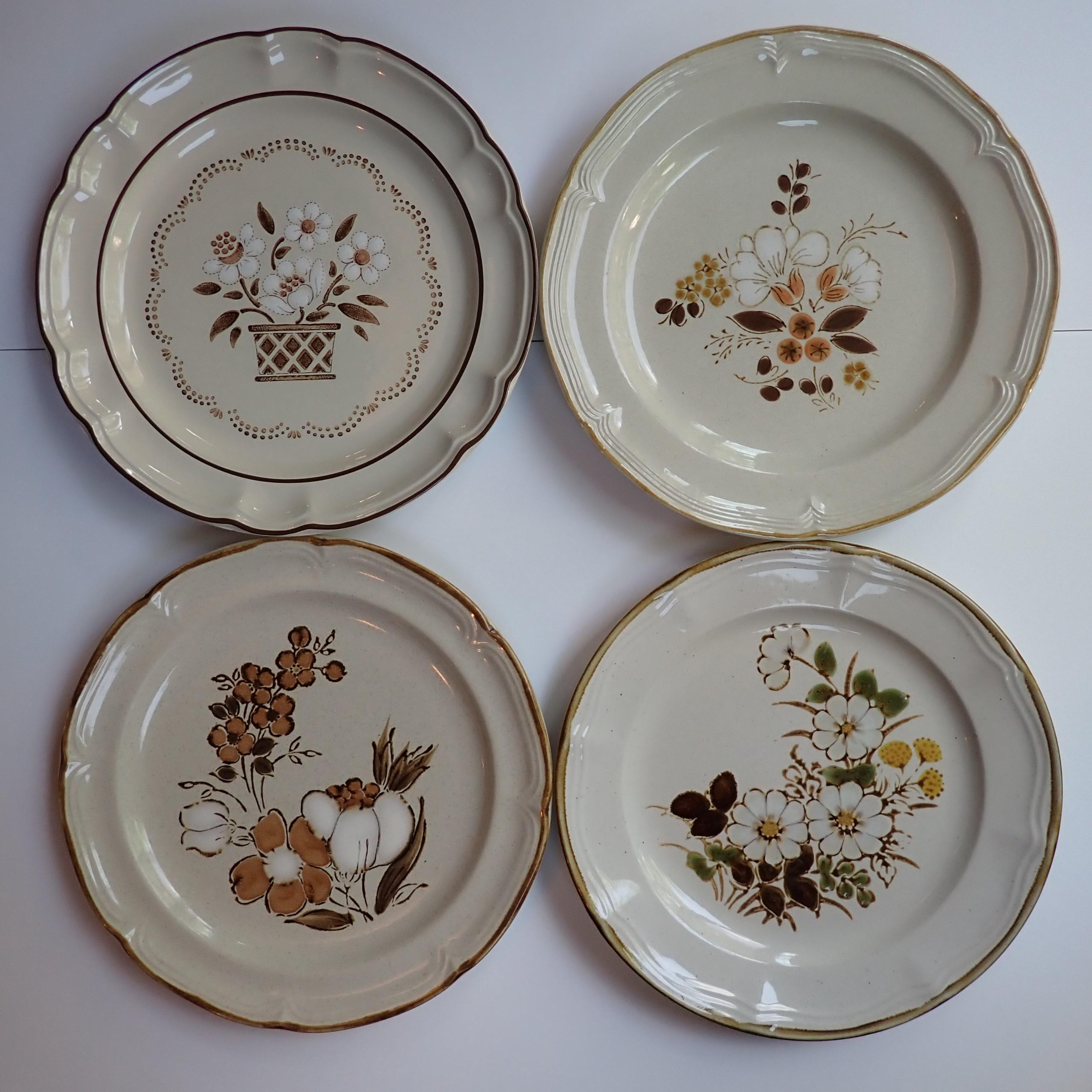 Matching Plate Vintage Mismatched Stoneware Dinner Plate Set of 4 Mix and Match Plates ...