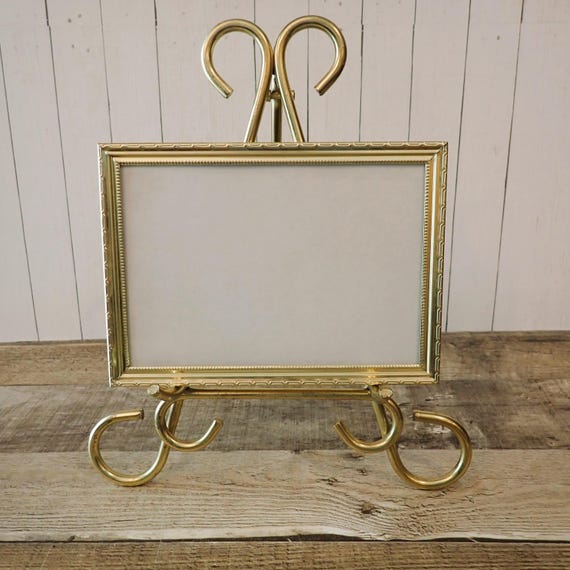 Vintage 5x7 Brass Gold Picture Photo Frame with Photo Stand Display