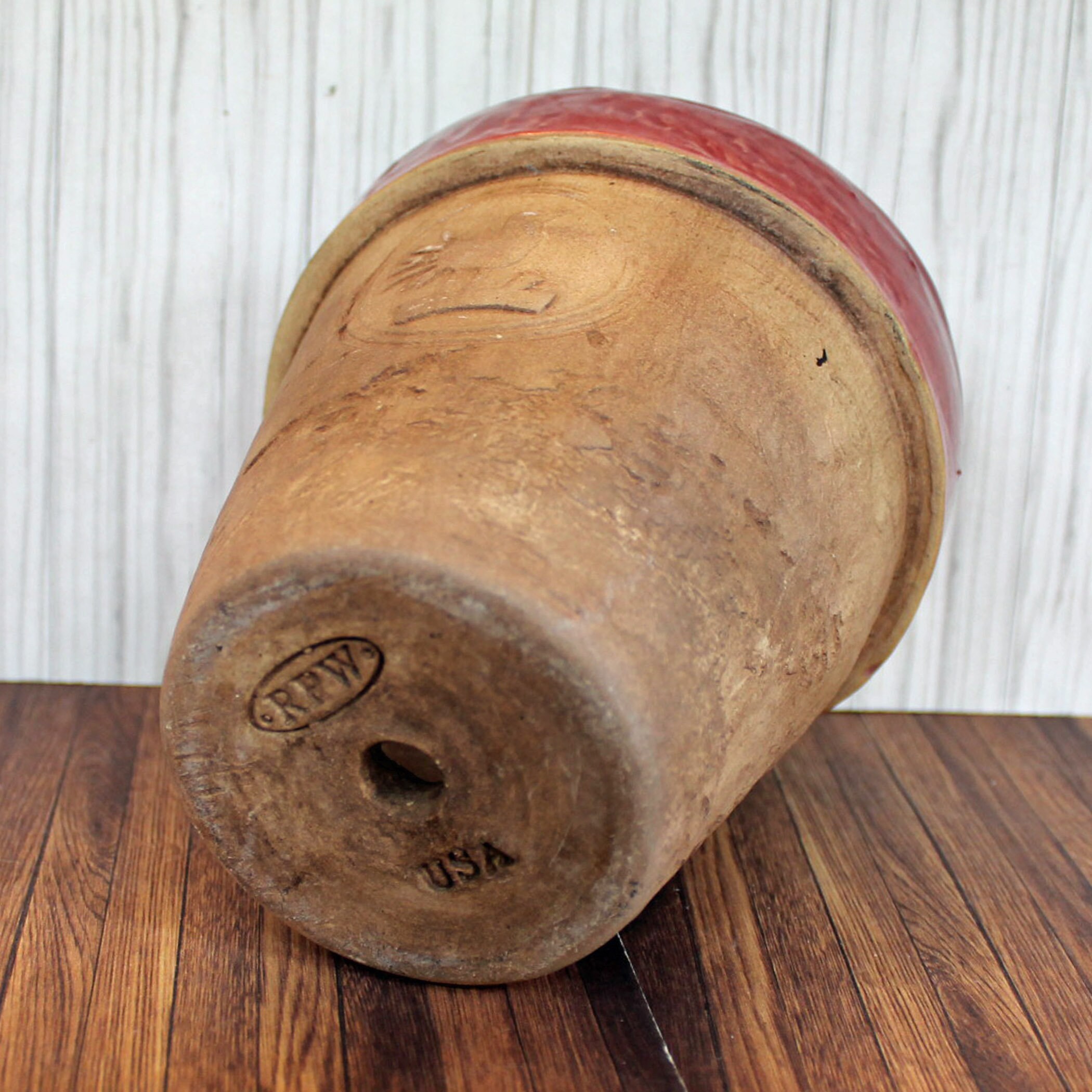 Vintage Rowe Pottery Works Stoneware Planter Flower Pot Tan White with