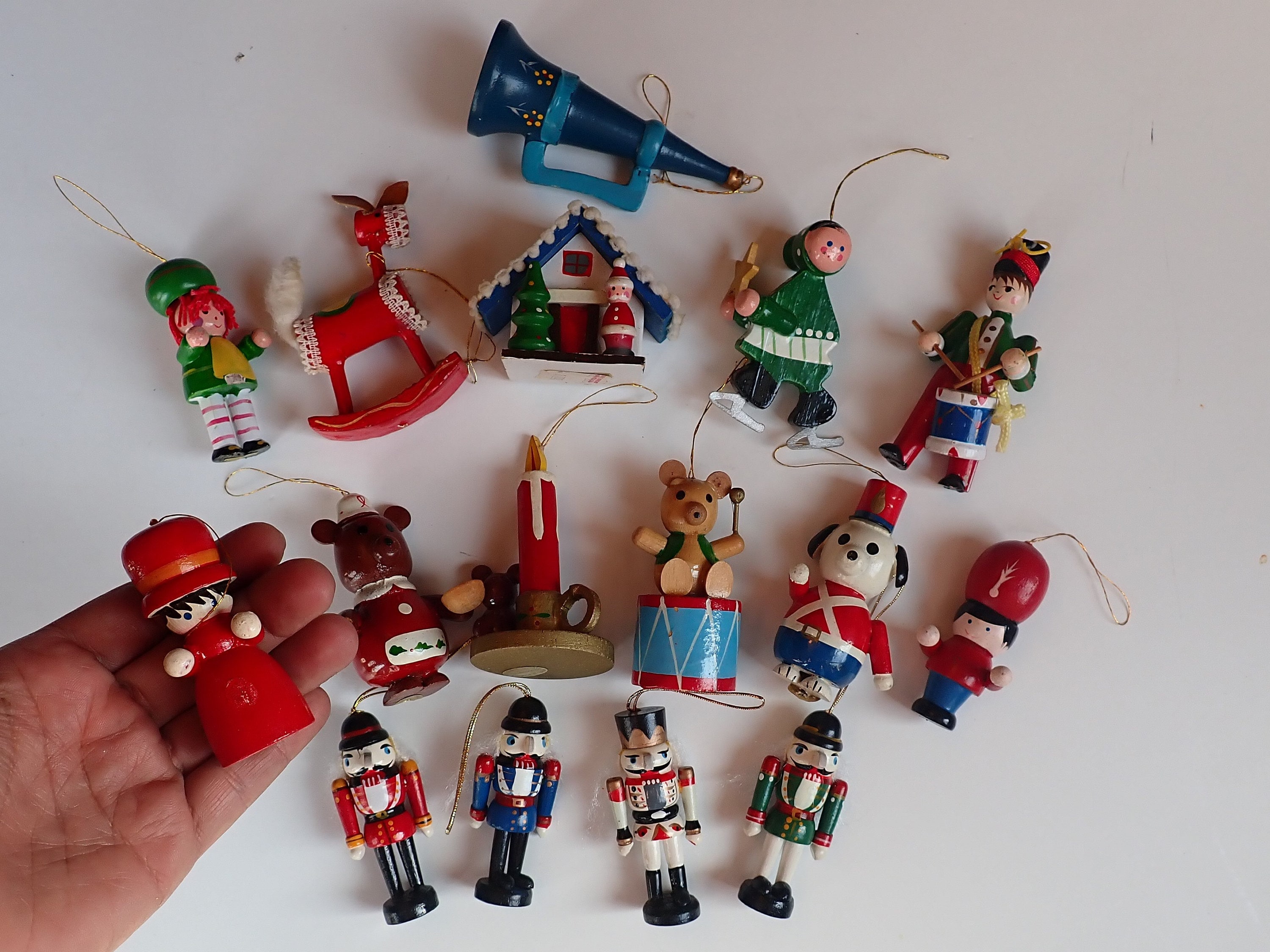 Vintage Wooden Christmas Ornaments Set of 16 Wood Ornaments Mix and