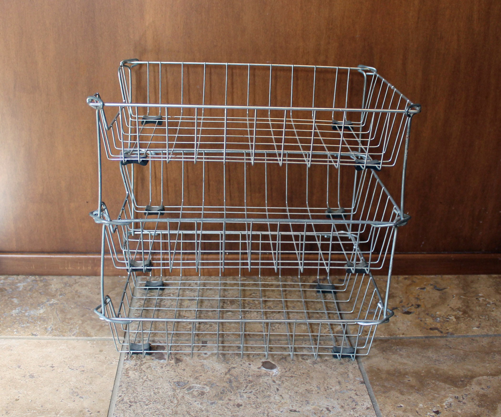 Vinage Silver Metal Wire 3 Tier Paper Tray Office Desk File Stackable