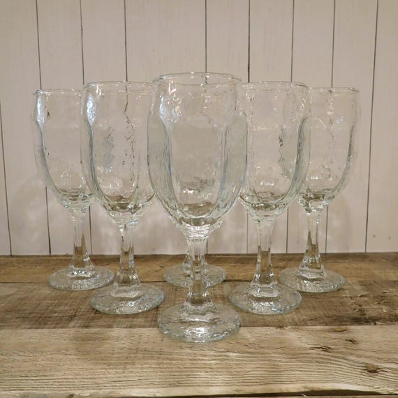 Vintage Libbey CHIVALRY Clear Wine Glasses Set of 6 Flat Paneled Small Goblet Champagne 6 oz.