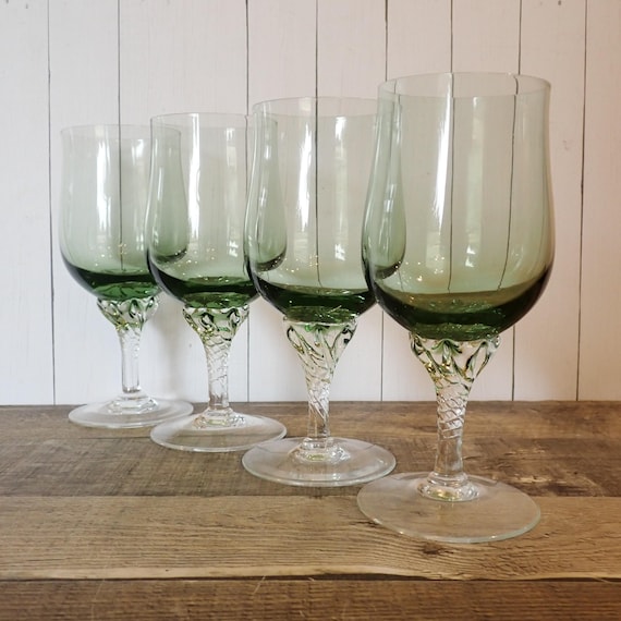Vintage Sasaki CORONATION Light Green Wine Glasses Set of 4