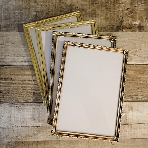 Vintage 5x7 Metal Gold Brass Colored Photo Picture Frame Set of 4 Frames Different Patterns 5"  x 7"