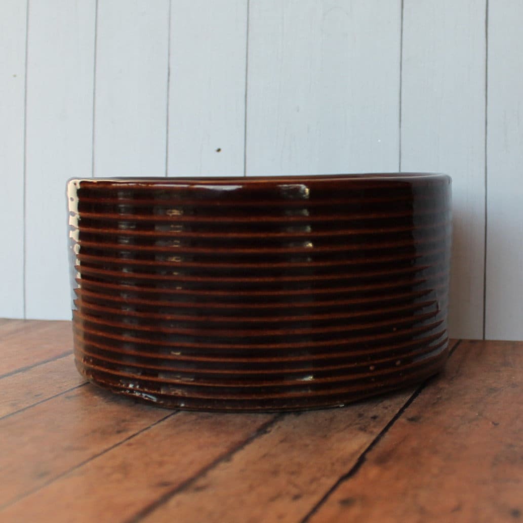 Vintage Zanesville Stoneware Planter Stoneage Modern Brown Ribbed Flowerpot 4105 Flower Pot