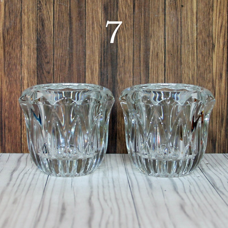 Vintage Clear Glass Votive Candle Holder PAIRS YOU CHOOSE Set of 2 Hobnail Ribbed Diamond Floral Avon Homco Home Interiors Princess House #7 Vertical Diamond