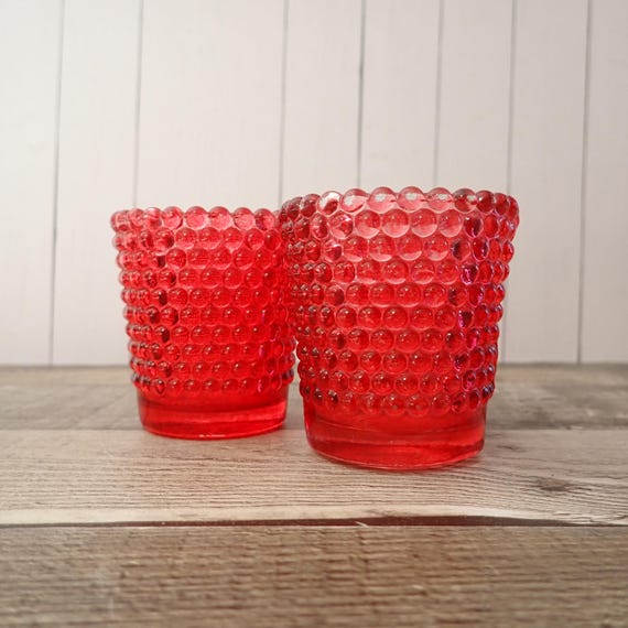 Vintage Indiana Glass Pink Hobnail Votive Tealight Candle Holders Pair Set of 2 Candleholders