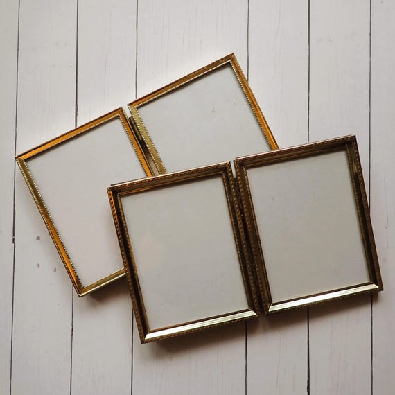 Vintage 3x4 Double Hinged Metal Gold Brass Photo Picture Frame Set of 2 Frames All Different 3" x 4"