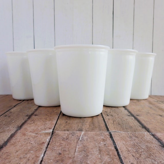 Vintage White Milk Glass Jelly Jar Juice Glasses Tumblers Set of 5 Drinking Glasses
