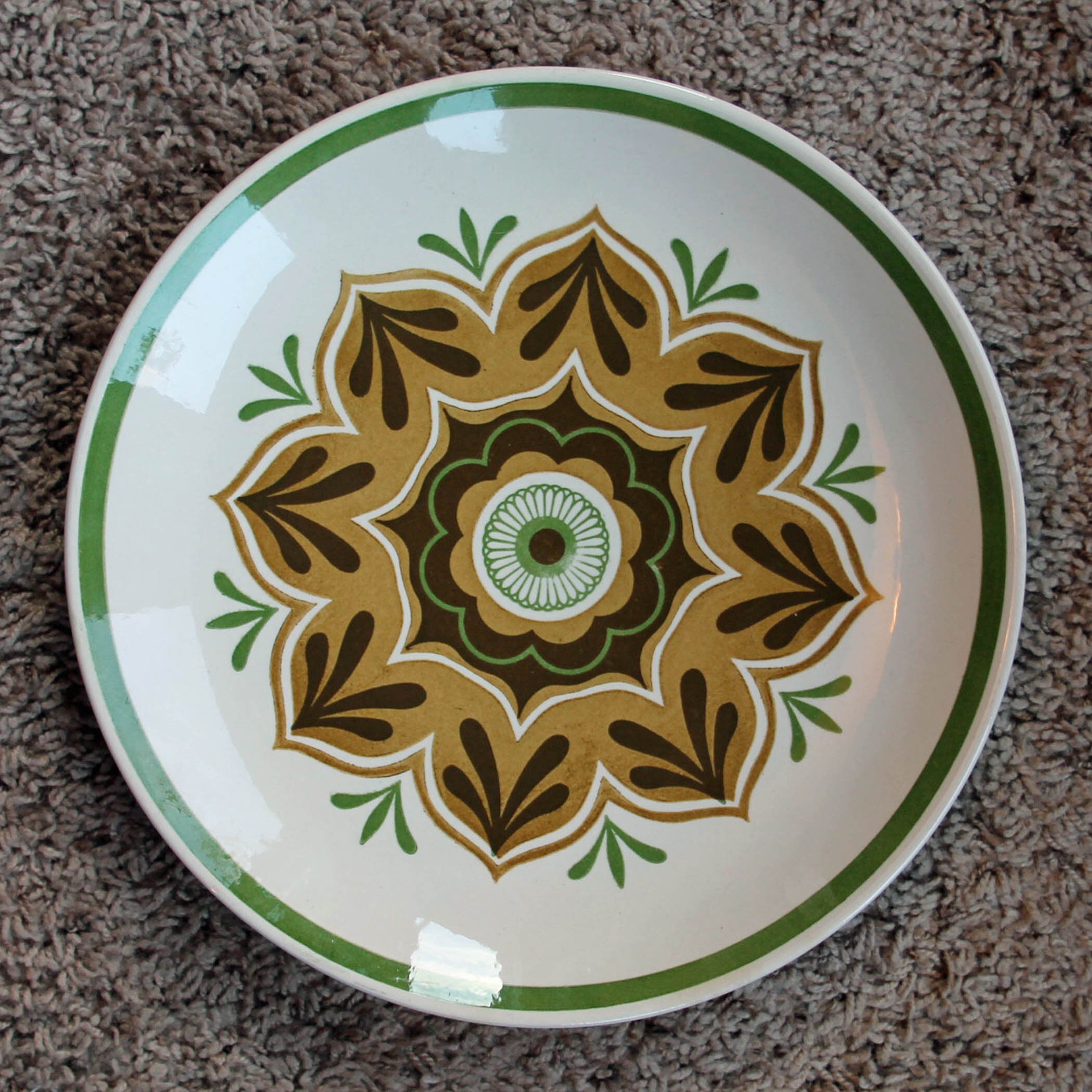 Vintage Royal China MIDDLEBURY 11 Chop Plate White Tan Green Brown Floral Mid Century Platter