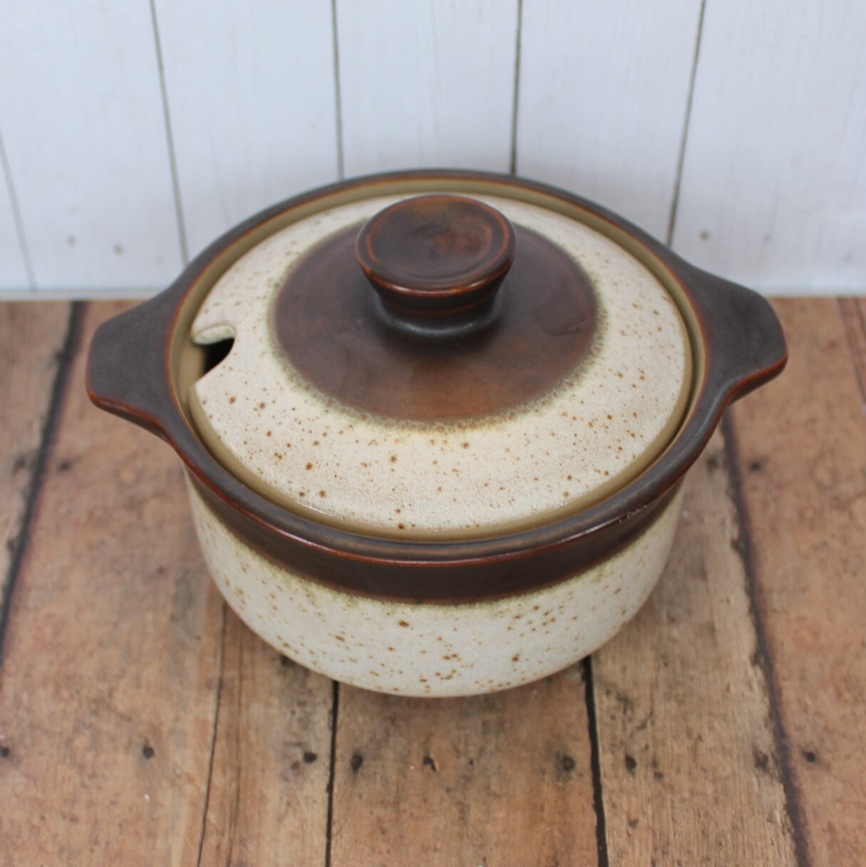 Vintage Denby RUSSET Sugar Bowl with Lid Cream and Brown with