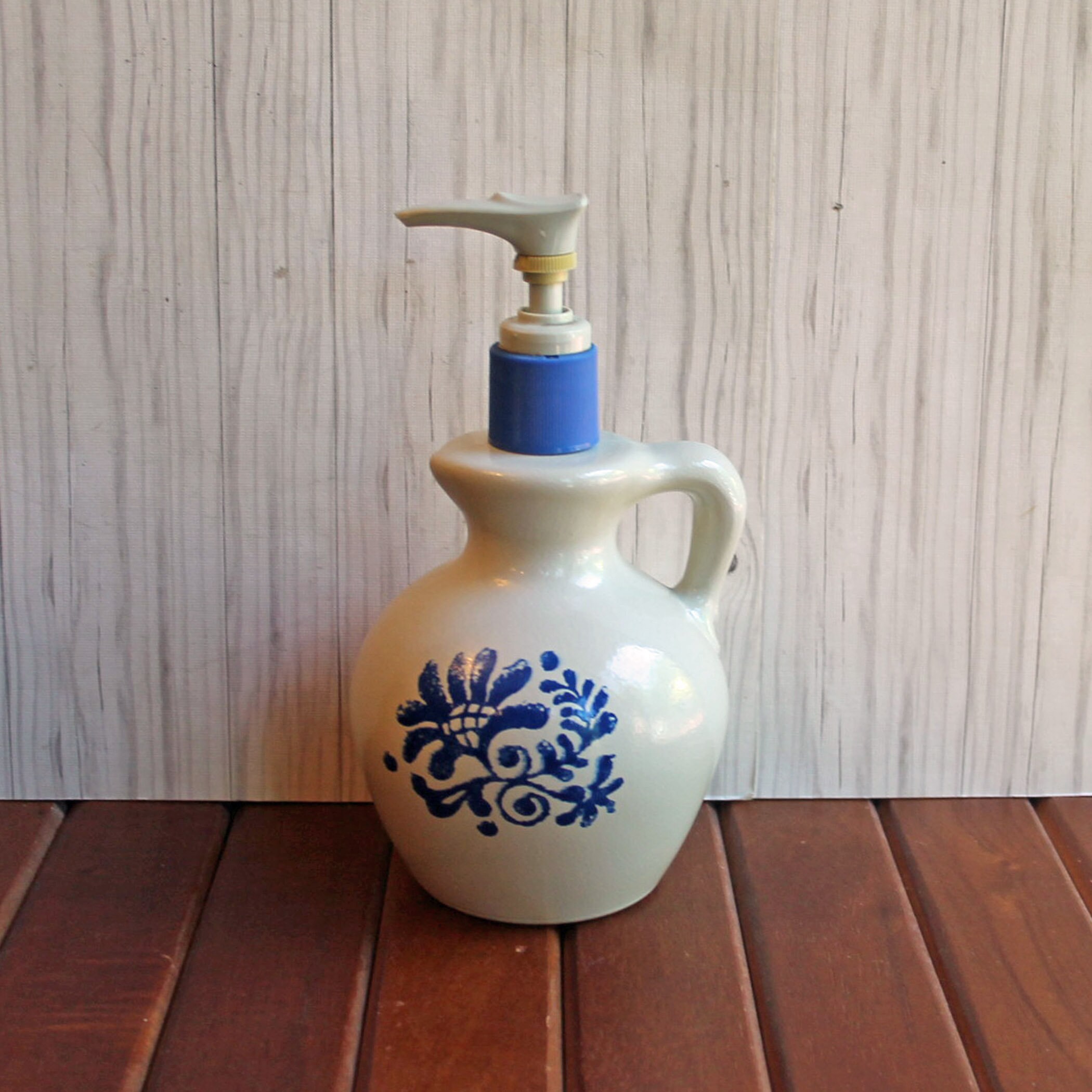 Vintage AVON Soap Dispenser Glass Bottle Primitive Folk Art Design
