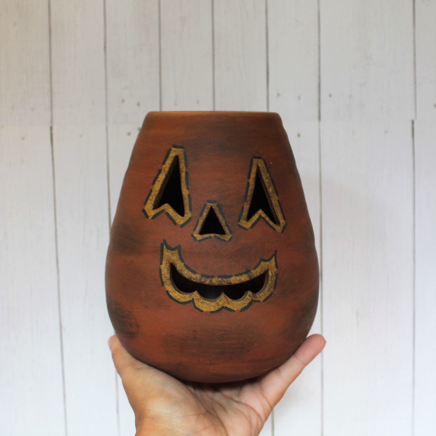 Vintage Ceramic Halloween Figure Pumpkin Jack O Lantern Figurine Candle ...