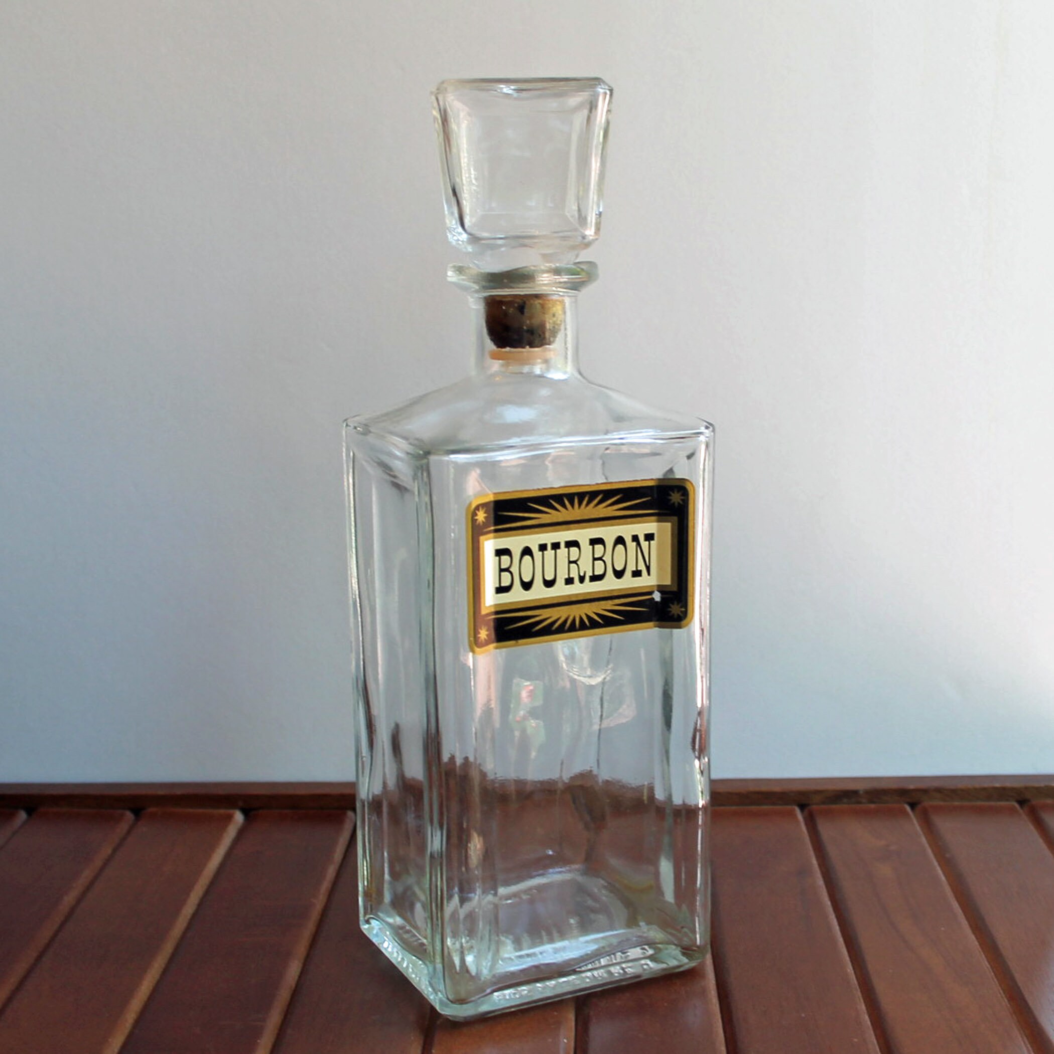 Vintage Seagrams Decanter Set of 2 Clear Glass Bottles Gin & Bourbon
