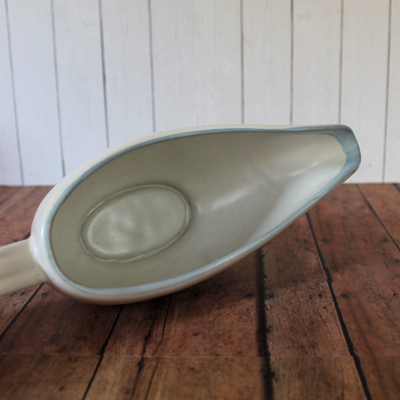 Vintage Denby PRIDE Ceramic Gravy Boat White with Blue Tulip Flower Design