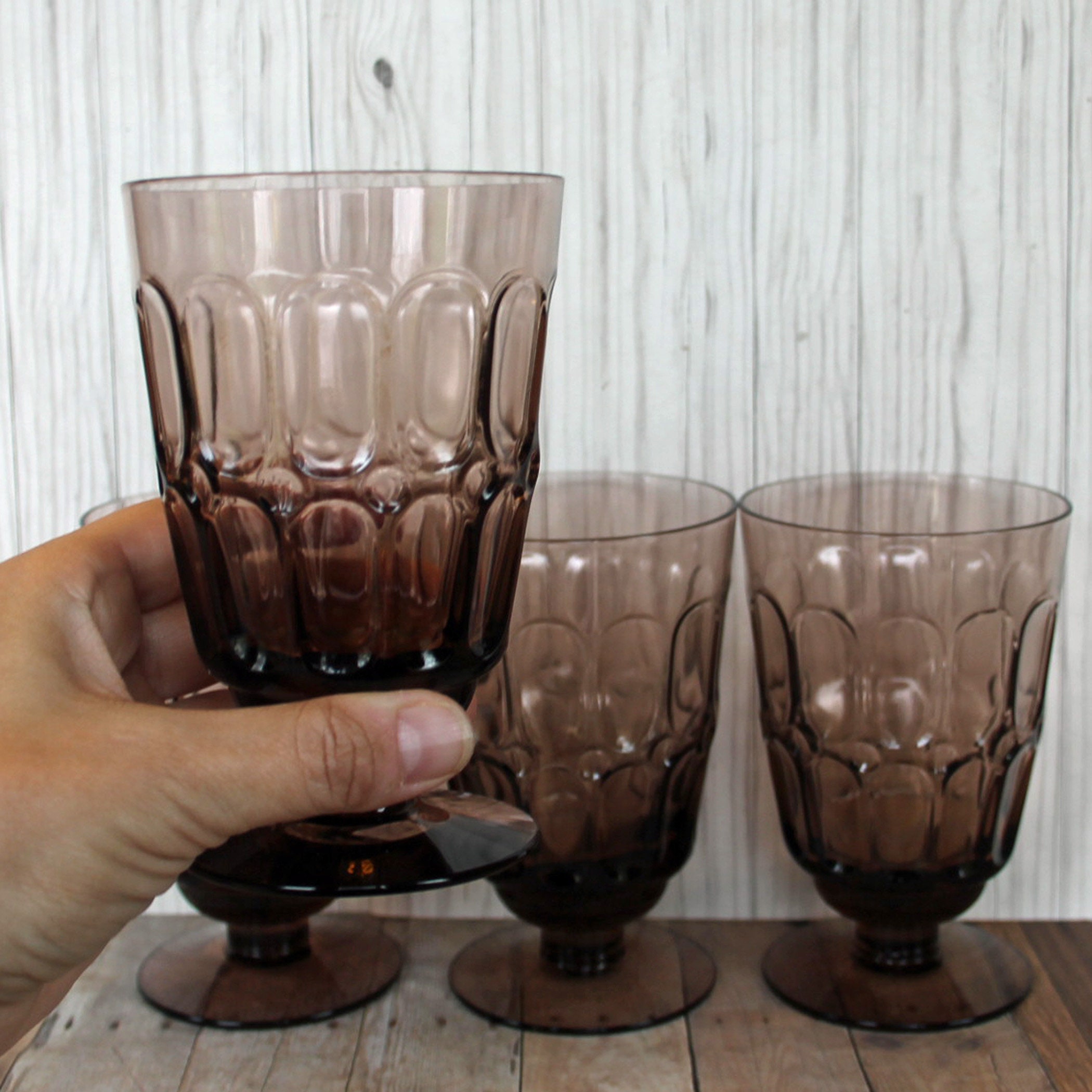 Vintage Fostoria MESA BROWN Wine Glass Footed Tumbler Set of 4 Modern