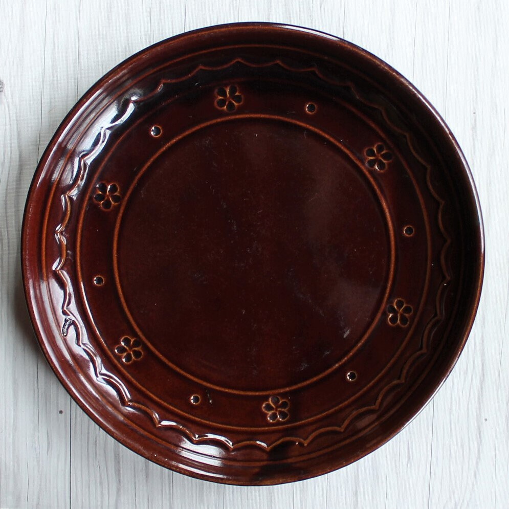 Marcrest DAISY DOT Stoneware 9 1/2 Ceramic Dinner Plate Brown Flower