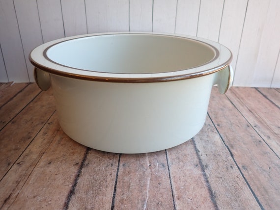 Vintage Dansk CHRISTIANSHAVN BROWN 10" Vegetable Bowl or Casserole Dish White Stoneware with Brown Band and Handles