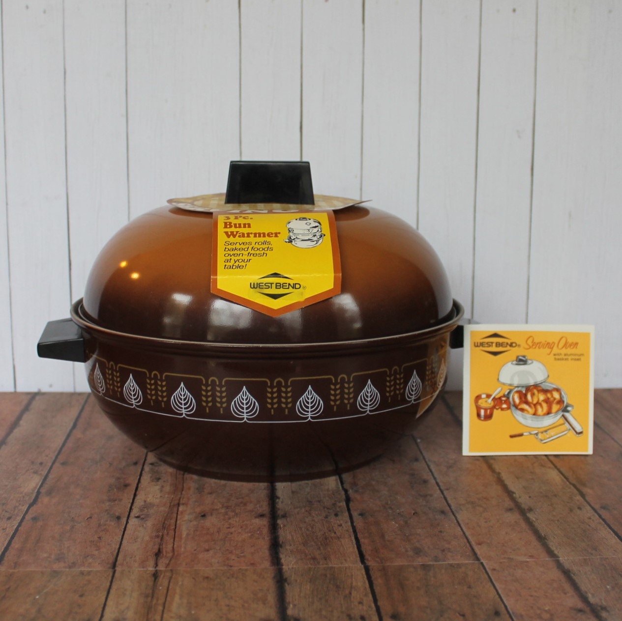 Vintage West Bend 3Piece Bun Warmer Aluminum Serving Oven with Basket