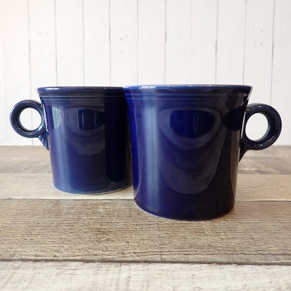 Vintage Homer Laughlin FIESTA Dark Blue Mug Coffee Cup Set of 2 Mugs with Ring Handle