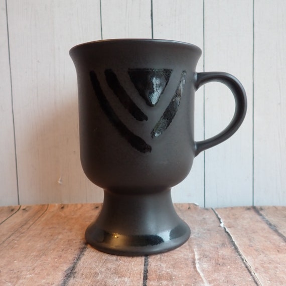 Vintage Pfaltzgraff MIDNIGHT Sun Pedestal Mug with Footed Base Black Modern Design