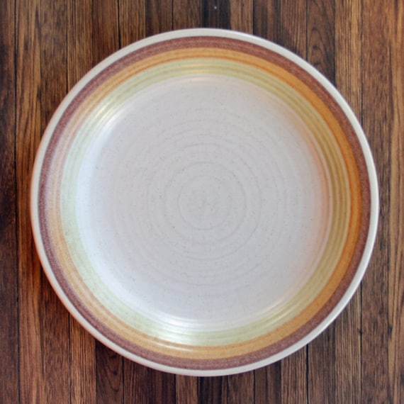 Vintage Franciscan SIERRA SAND Bread and Butter Plate Set of 4 White Rust Orange Green Bands