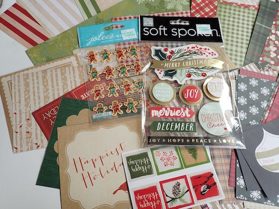 Christmas Scrapbook Paper 12x12 Kit Set of 24 Sheets Plus Paper Plus Wooden  Tags and Embellishments New Destash Winter Holidays 