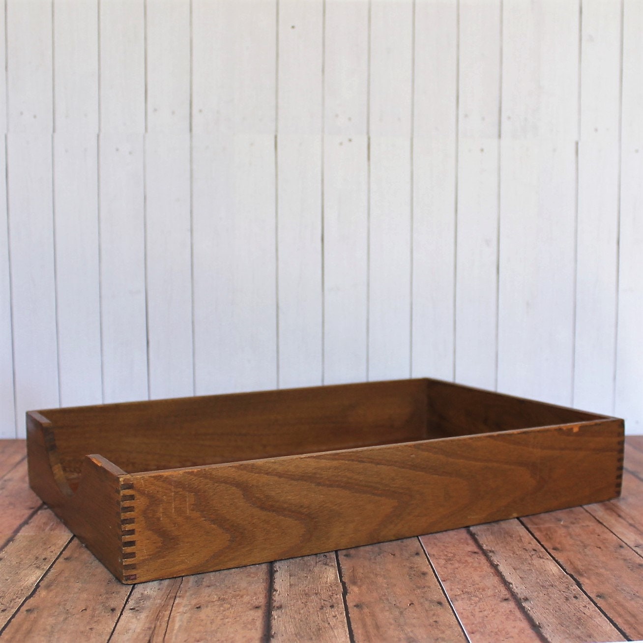 Vintage Wooden Paper Tray Desk Office Storage Wood Organizer Decor