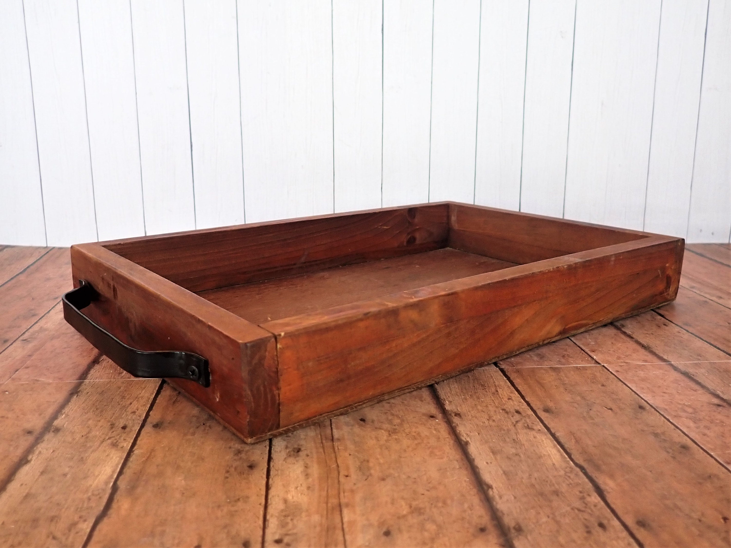 Vintage Wood Serving Tray with Handles Wooden Drink Tray or Table