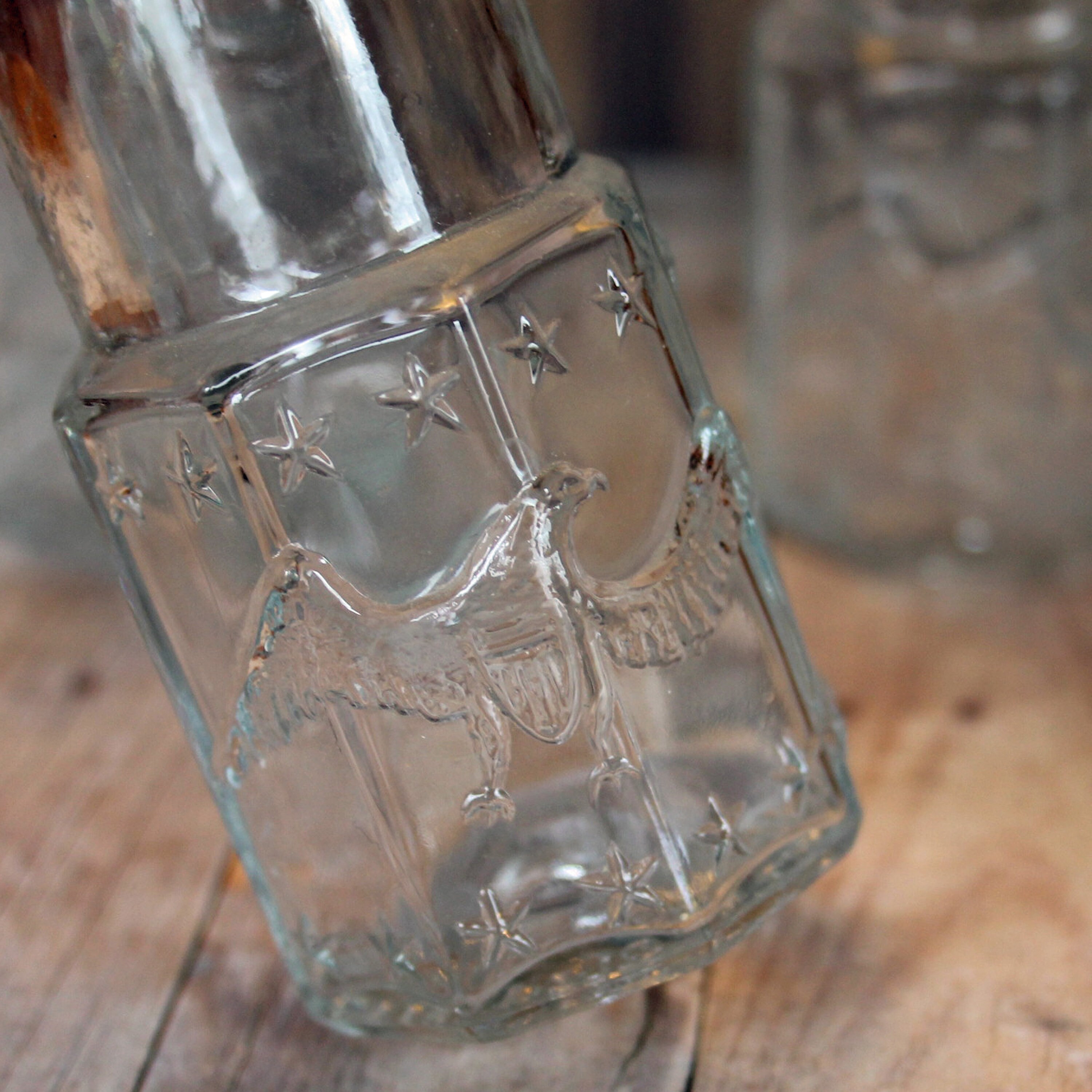 Vintage Clear Glass Spice Jars with Eagle Design Set of 7 Leipzig and