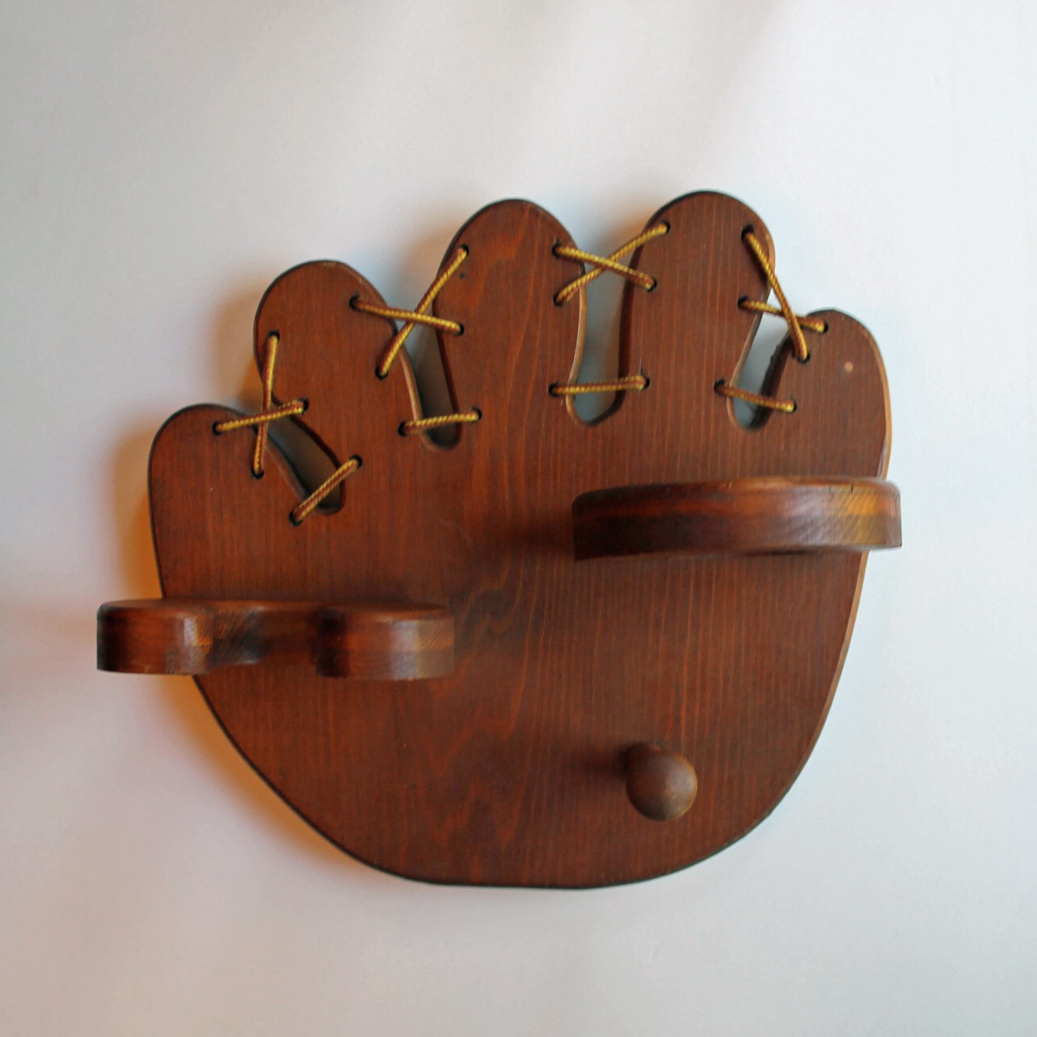 Vintage Wood Baseball Shelf Handmade Wooden Baseball Glove Display Rack