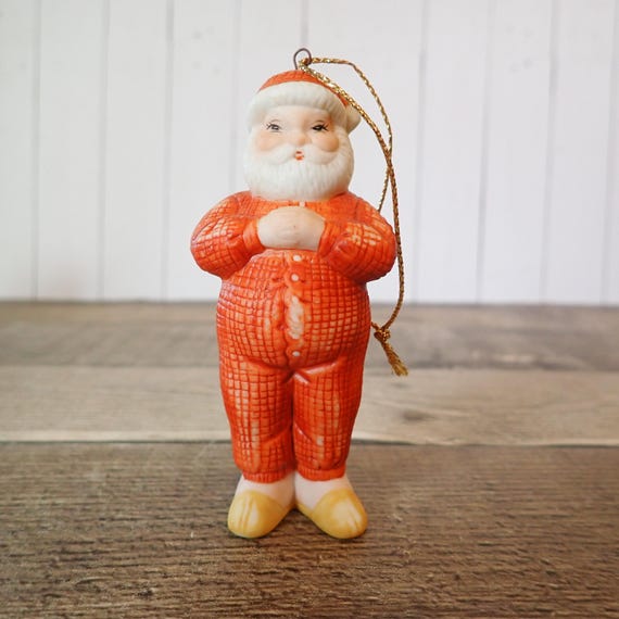 Vintage Schmid Ceramic Santa Ornament 1985 by B. Shackman Santa Claus in Traditional Old World Santa