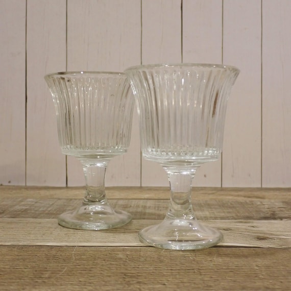 Vintage Clear Glass Footed Votive or Tealight Candle Holder Set of 2 Matching Candle Holders