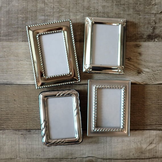 Vintage 2x3 Silver Metal Photo Picture Frame Set of 4 with Etched Designs 2" x 3"