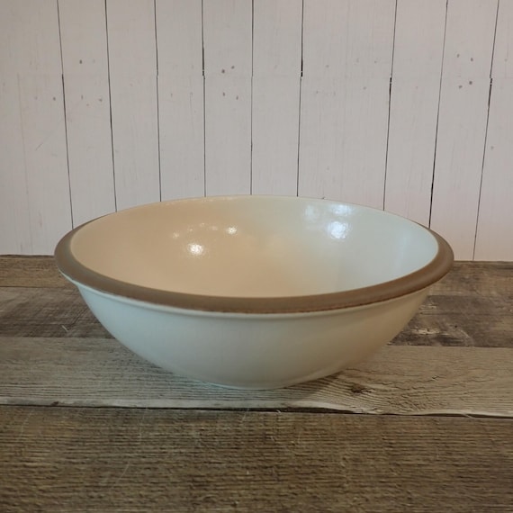 Vintage Dansk SANTIAGO White 9" Round Vegetable Serving Bowl Modern Stoneware with Tan Band on Rim