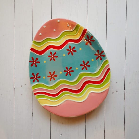 Vintage Pier One Ceramic Easter Egg Shaped Snack or Appetizer Plate