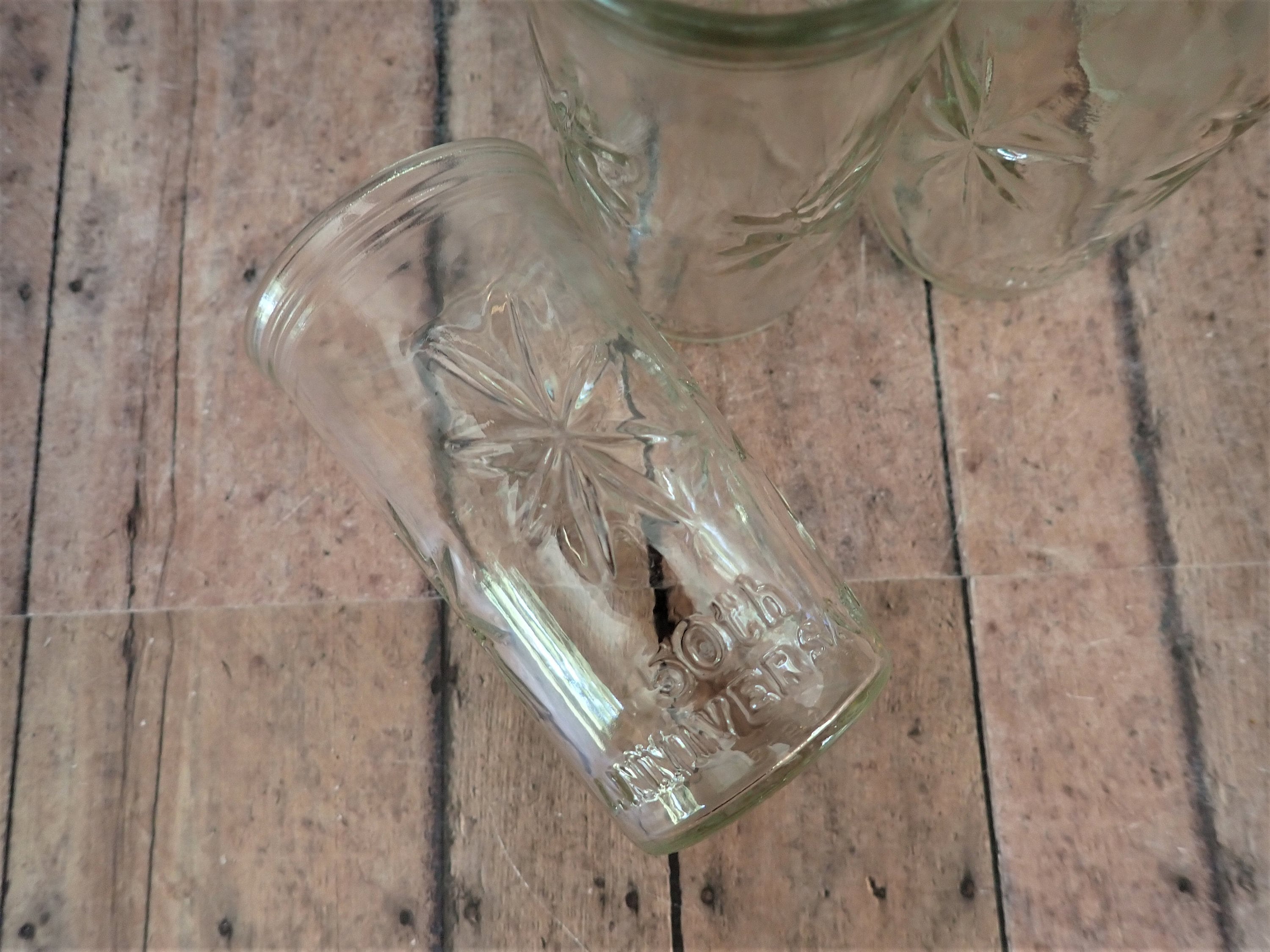 Vintage Ball Jelly Jar Juice Glasses Tumblers Set of 6 Star Starburst