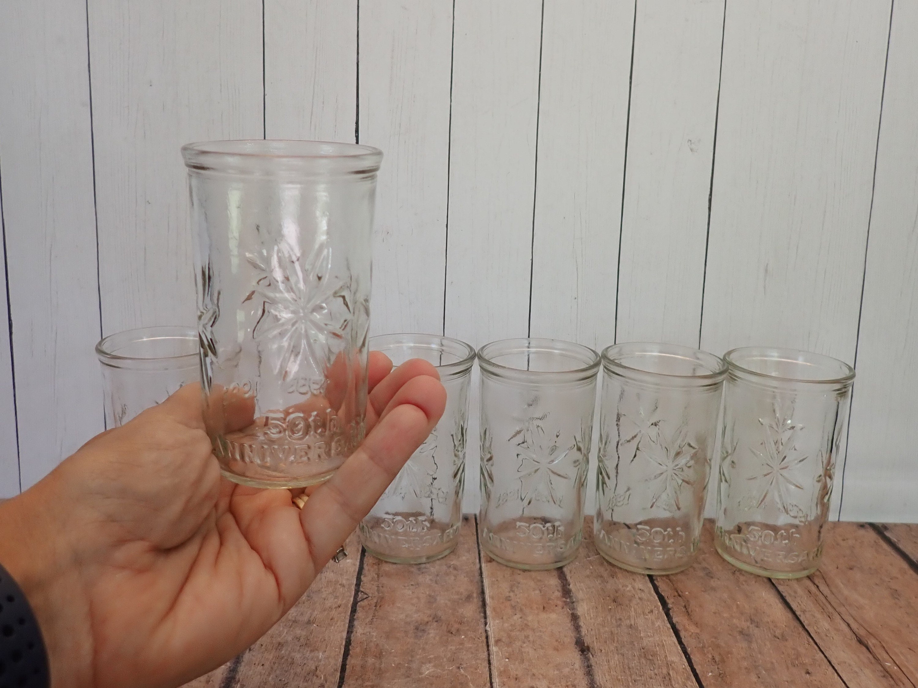 Vintage Ball Jelly Jar Juice Glasses Tumblers Set of 6 Star Starburst