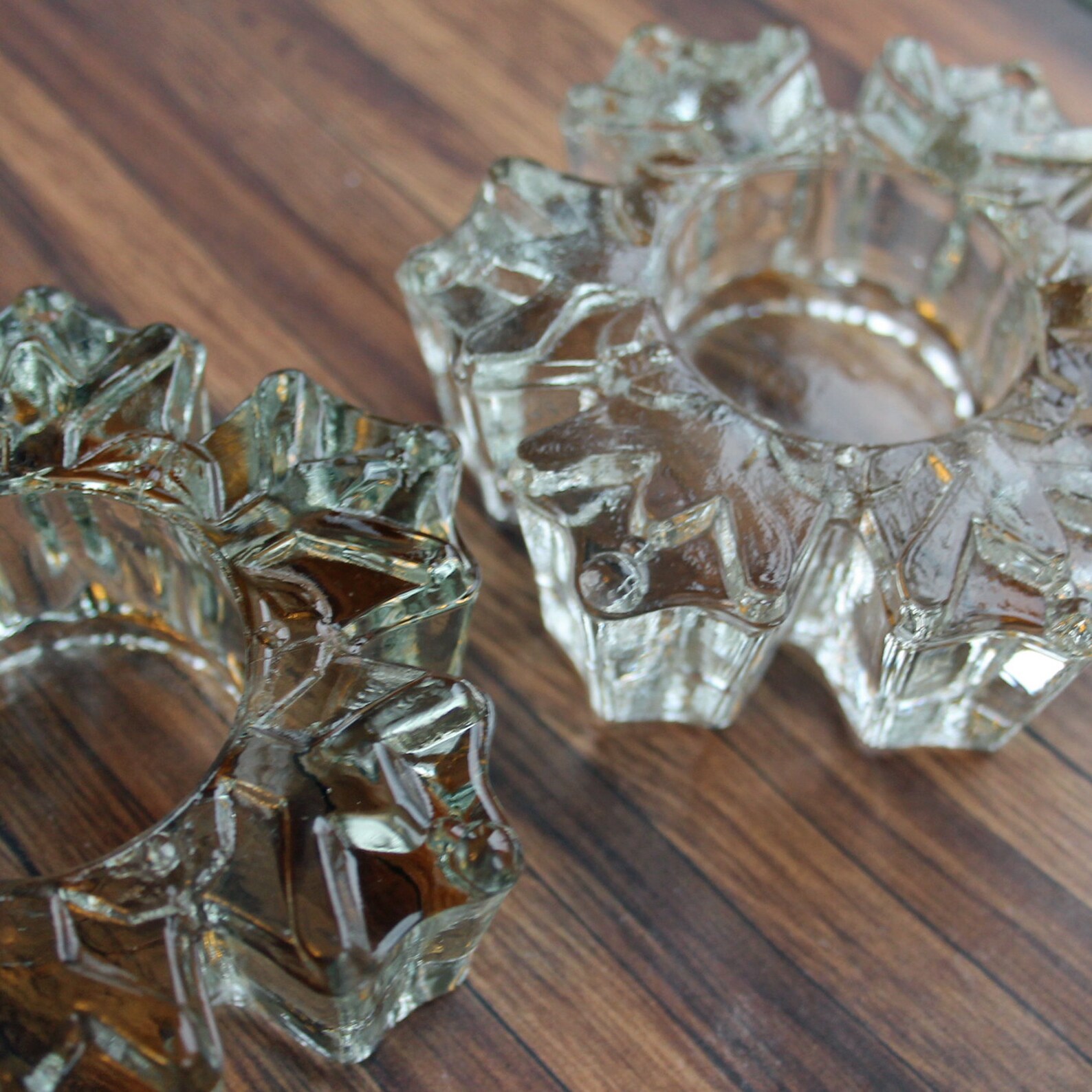 Vintage Clear Glass Snowflake Tealight Candle Holder Set of 2 Etsy