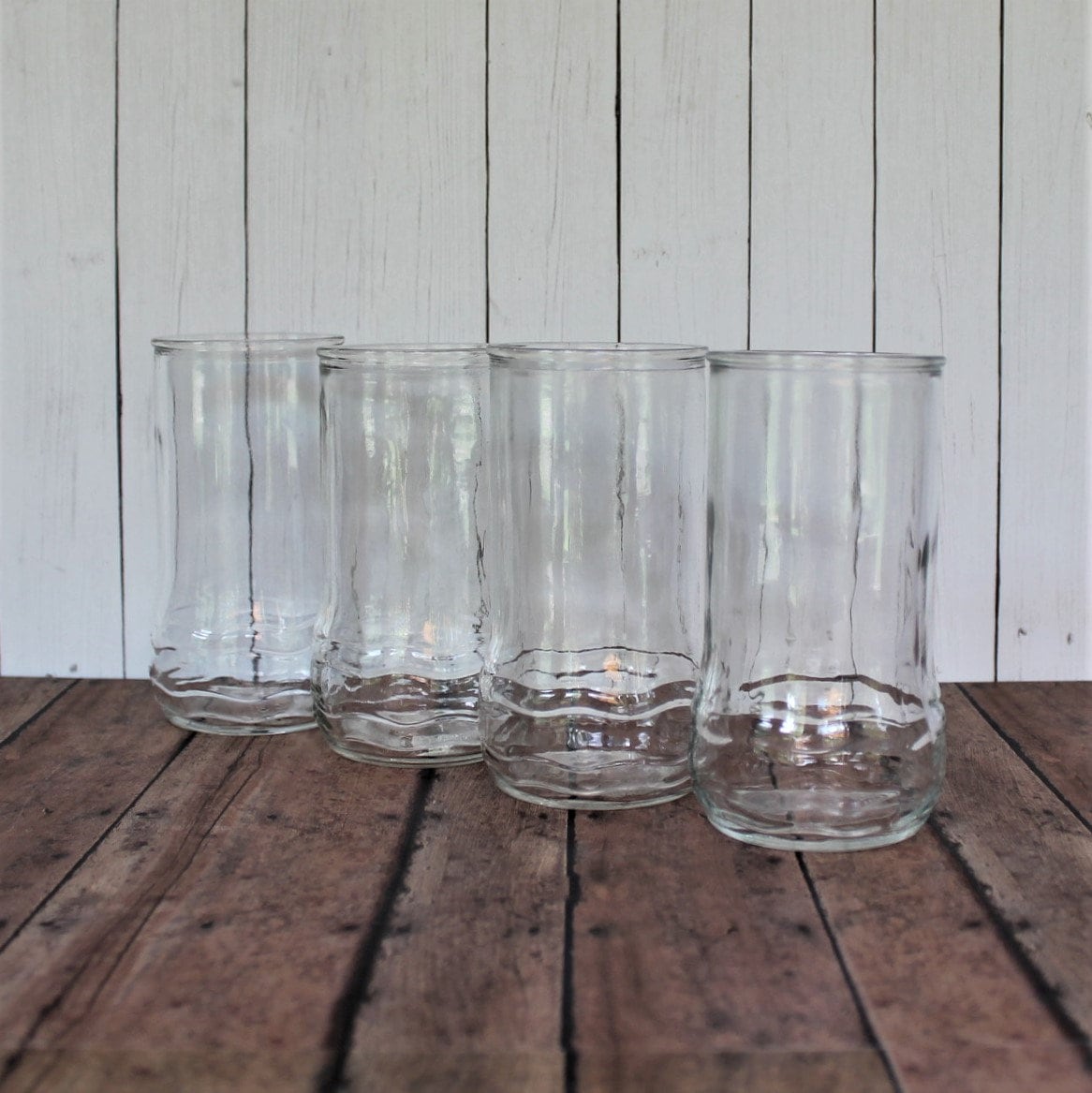 Vintage Jelly Jar Tumbler Glasses Set of 4 Tumblers with Rounded Bottom and Wavy Design 8 oz.