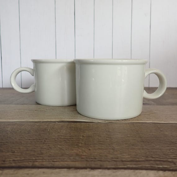 Vintage Midwinter STONEHENGE WHITE Flat Cup Mug Set of 2 White Stoneware Made in England
