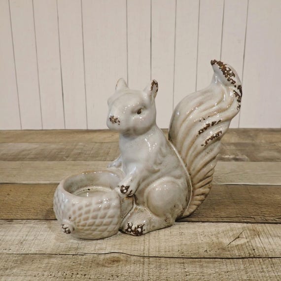 Vintage Ceramic Squirrel Candle Holder Figurine