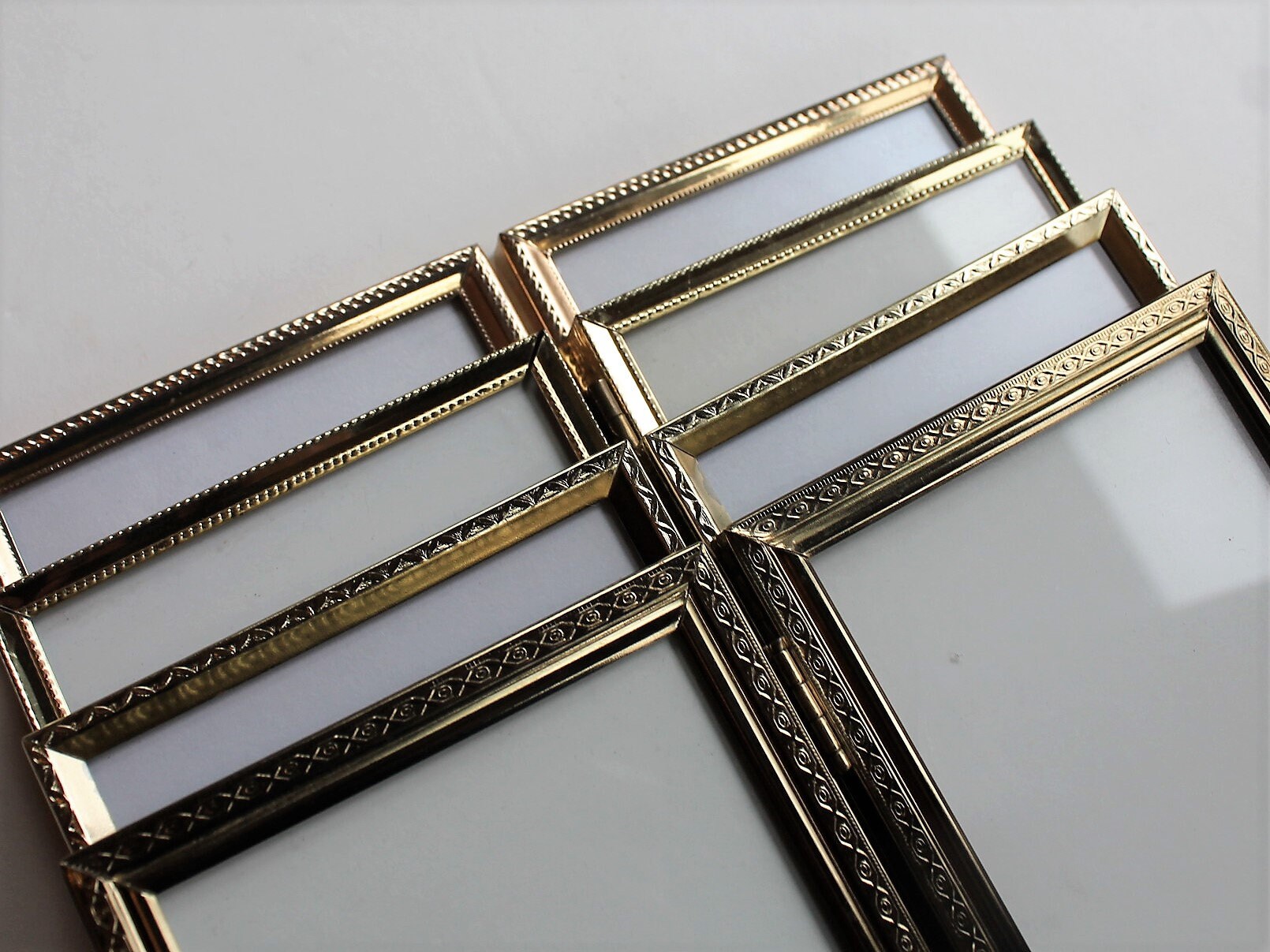 Vintage 3x5 Double Hinged Metal Gold Brass Photo Picture Frame Set of 4