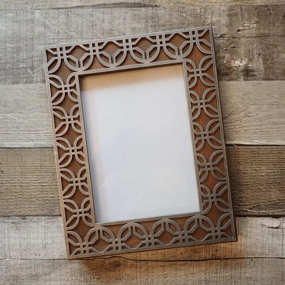 Vintage Lane Wood Picture Photo Frame 5x6 Brown with Silver Geometric Design